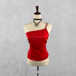 Superdown Red Satin Going Out One Shoulder Top
